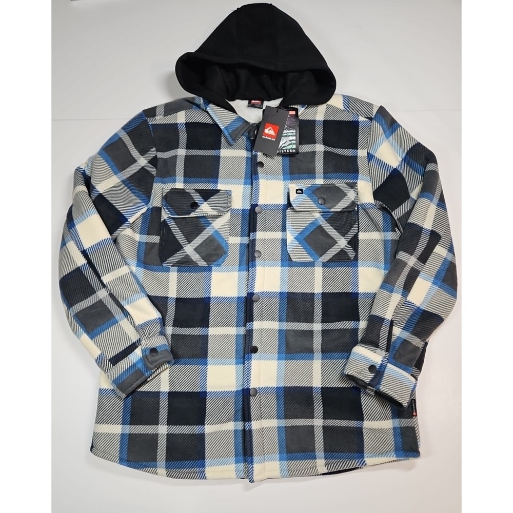 Quiksilver Mens Plaid Sherpa Lined Hooded Shirt Jacket‎ Size Large NWT